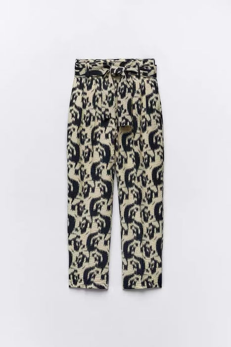 Color-Multi-Autumn High Waist Animal Print Loose Lace up Casual Pants Women-Fancey Boutique