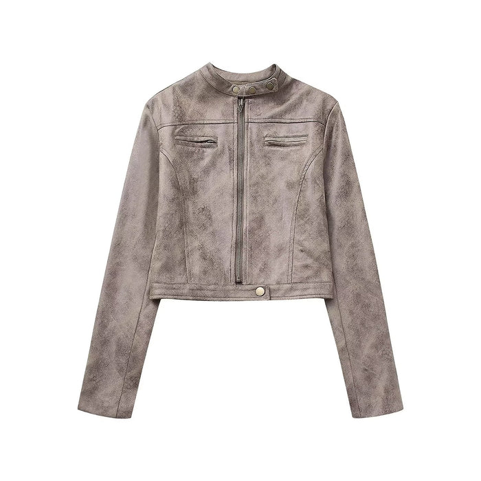 Women Clothing Autumn Suede Stand up Collar Jacket-Fancey Boutique