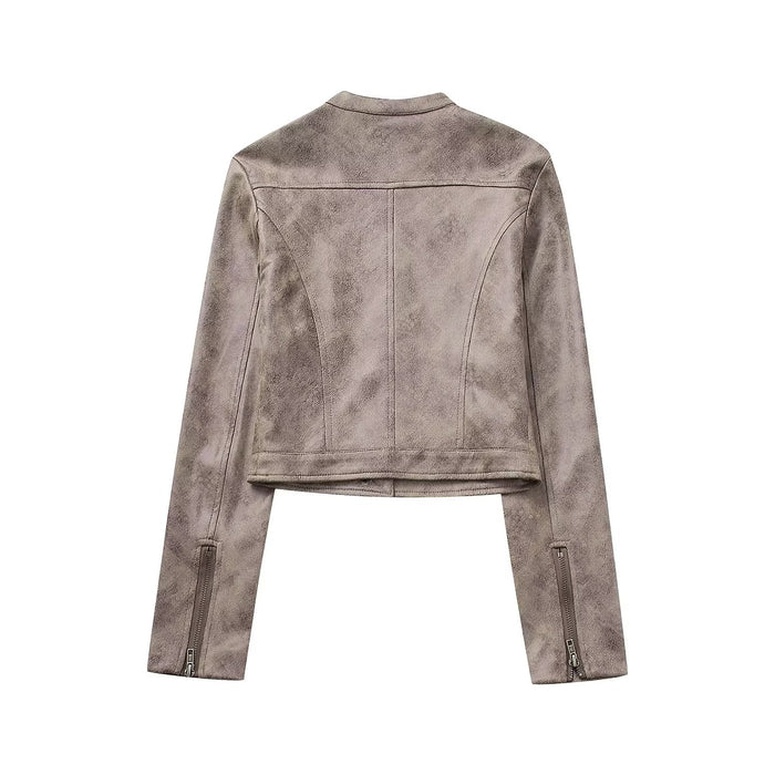 Women Clothing Autumn Suede Stand up Collar Jacket-Fancey Boutique