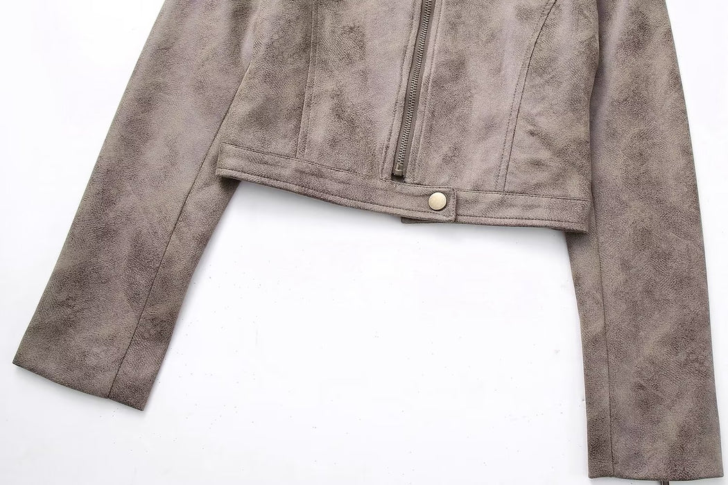 Women Clothing Autumn Suede Stand up Collar Jacket-Fancey Boutique