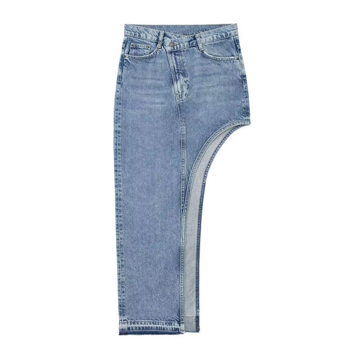 Color-Blue-Summer Women Clothing Personality Asymmetric Slit Design Denim Long Skirts-Fancey Boutique