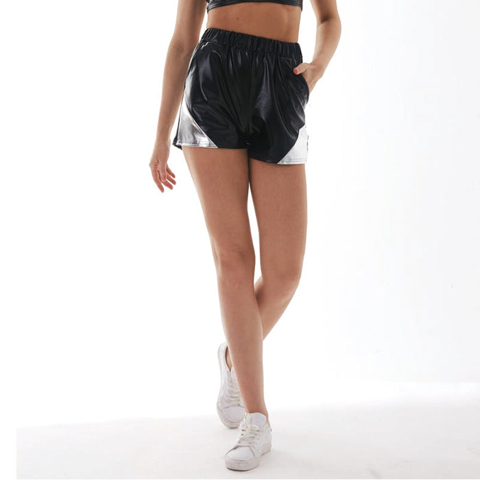 Color-Black-Pants Loose Pockets Elastic Waist Shorts Women Base Leather Pants Sexy Women Pants-Fancey Boutique