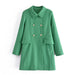 Color-Green-Women Clothing French Double Row Ornament Collared Slim Overcoat Coat-Fancey Boutique