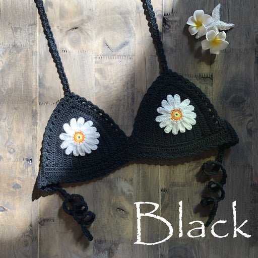 Color-Black-Strap Hand Crocheting Bikini Beach Weaving Daisy Hollow Out Cutout Out Swimsuit Handmade Swimsuit-Fancey Boutique