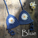 Color-Blue-Strap Hand Crocheting Bikini Beach Weaving Daisy Hollow Out Cutout Out Swimsuit Handmade Swimsuit-Fancey Boutique