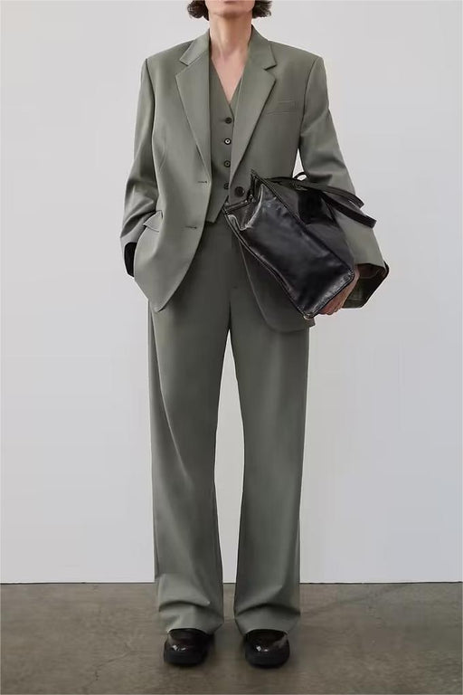 Color-Autumn Women Suits Coat Vest Pants Suit Button-Fancey Boutique