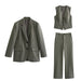 Color-Autumn Women Suits Coat Vest Pants Suit Button-Fancey Boutique