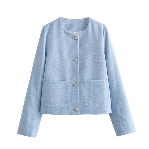 Color-Blue-Summer Texture Classic Women Short Coat-Fancey Boutique