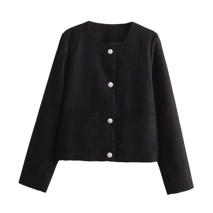 Color-Black-Summer Texture Classic Women Short Coat-Fancey Boutique