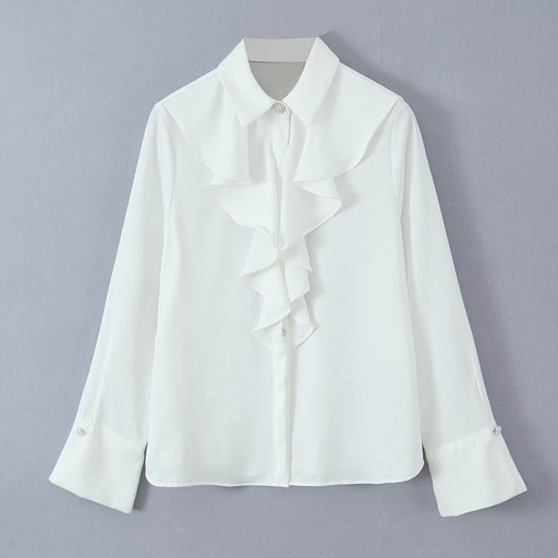 Color-White-Summer Women Clothing Pearl Button Chest Laminated Decoration Shirt-Fancey Boutique