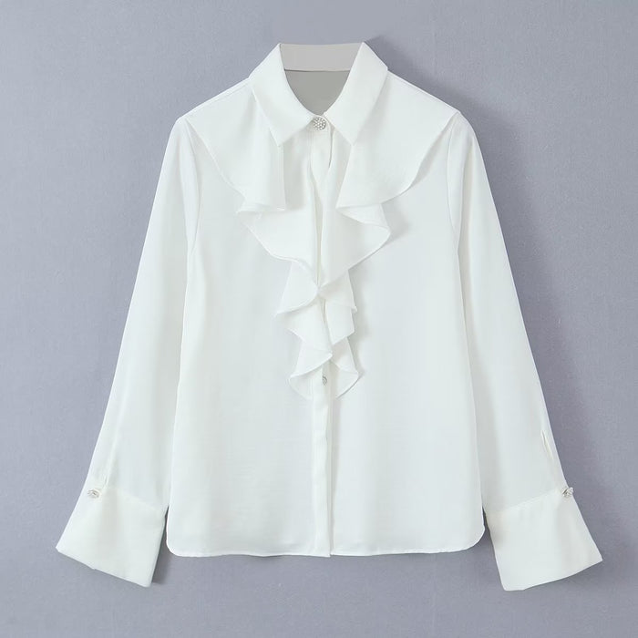 Color-White-Summer Women Clothing Pearl Button Chest Laminated Decoration Shirt-Fancey Boutique