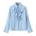 Color-Blue-Summer Women Clothing Pearl Button Chest Laminated Decoration Shirt-Fancey Boutique