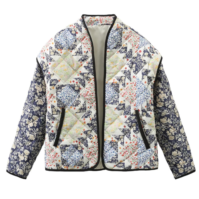 Color-Multi-Faux Two Pieces Pattern Print Cotton Padded Jacket Autumn Winter Coat Women-Fancey Boutique