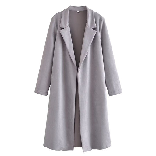 Color-Gray-Women Clothing French Khaki Fleece Loose Lapels Cardigan Coat-Fancey Boutique