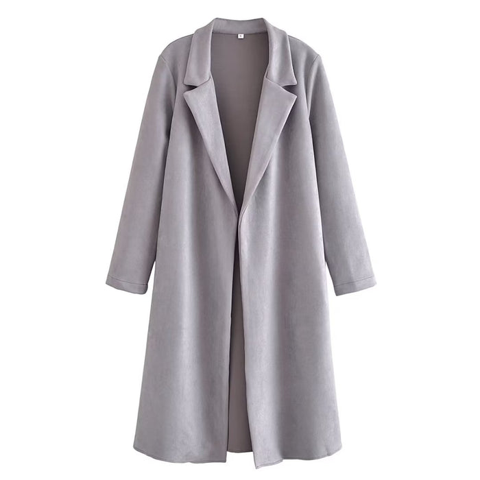 Color-Gray-Women Clothing French Khaki Fleece Loose Lapels Cardigan Coat-Fancey Boutique