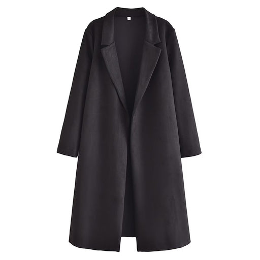 Color-Black-Women Clothing French Khaki Fleece Loose Lapels Cardigan Coat-Fancey Boutique