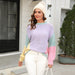 Color-Purple-Autumn Winter Sweater Women Clothing Knitted round Neck Stitching Pullover Sweater-Fancey Boutique