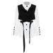 Color-Multicolor Set-Autumn Dry Plaid Black White Contrast Color Half Lantern Sleeve Shirt Lace Up Vest Two Piece Suit-Fancey Boutique