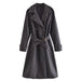 Color-Black-Autumn Winter Women Long Sleeve Collared Bow Waist Distressed Effect Faux Leather Trench Coat-Fancey Boutique