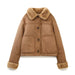 Autumn Winter Fur Suede Texture Effect Short Jacket-Tan-Fancey Boutique