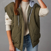 Color-Olive Green-Ladies Autumn Winter Vest Quilted Cotton Solid Color Loose Thick Hooded Zipper Storage Cotton Jacket-Fancey Boutique