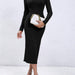 Color-Black-Girls Sexy Sheath Tight Dress Hollow Out Cutout Chest Slimming Elegant Dress-Fancey Boutique
