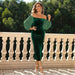 Color-Green-Women Sexy Slim off the Shoulder Lantern Sleeve Split Velvet Dress-Fancey Boutique