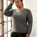 Color-Dark Grey-Plus Size Autumn Knitwear Women V Neck Sweater Loose Fitting Outerwear Top Bottoming Shirt Knitwear-Fancey Boutique