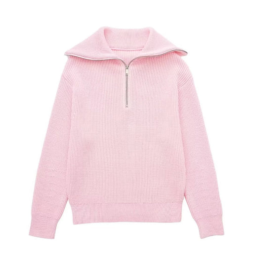 Color-Pink-Women Clothing French Casual All Match Open Collar Wool Sweater-Fancey Boutique