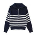 Color-Navy Blue-Women Clothing French Casual All Match Open Collar Wool Sweater-Fancey Boutique