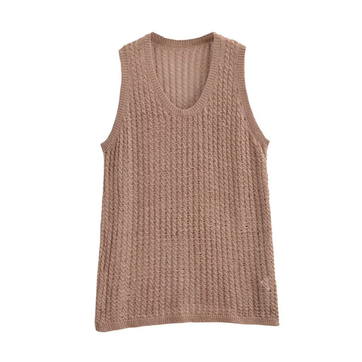 Color-camel-Fall Women Clothing Jacquard Mesh Knitted Top Camisole-Fancey Boutique