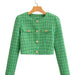 Color-Green-Early Winter Women Clothing round Neck High Waist Plaid Classic Single Breasted Short Coat-Fancey Boutique
