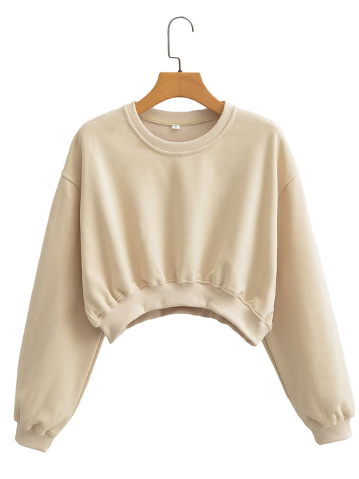 Color-Apricot-Autumn Three Color round Neck Sweater Solid Color Short Top-Fancey Boutique