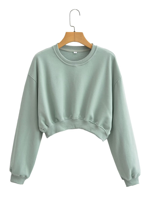 Color-Green-Autumn Three Color round Neck Sweater Solid Color Short Top-Fancey Boutique