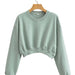 Color-Green-Autumn Three Color round Neck Sweater Solid Color Short Top-Fancey Boutique