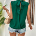 Color-Women Clothing Summer Green Bow Hollow Out Cutout Backless Shirt Sleeveless Top-Fancey Boutique