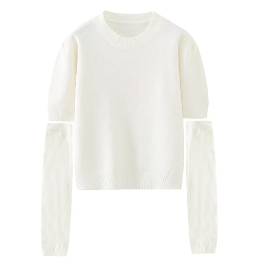 Color-White-Pullover Sweater Women Retro Idle Oversleeve Detachable Design Knitted Half Sleeve Top-Fancey Boutique