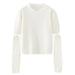 Color-White-Pullover Sweater Women Retro Idle Oversleeve Detachable Design Knitted Half Sleeve Top-Fancey Boutique
