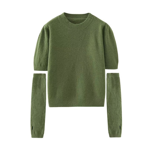 Color-Green-Pullover Sweater Women Retro Idle Oversleeve Detachable Design Knitted Half Sleeve Top-Fancey Boutique