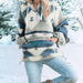 Color-Blue-Western North America Aztec Woolen Baggy Coat Autumn Winter Ethnic Hooded Coat Women-Fancey Boutique