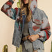 Color-Red-Western Ethnic Aztec Woolen Patchwork Denim Hooded Jacket Old-Fancey Boutique