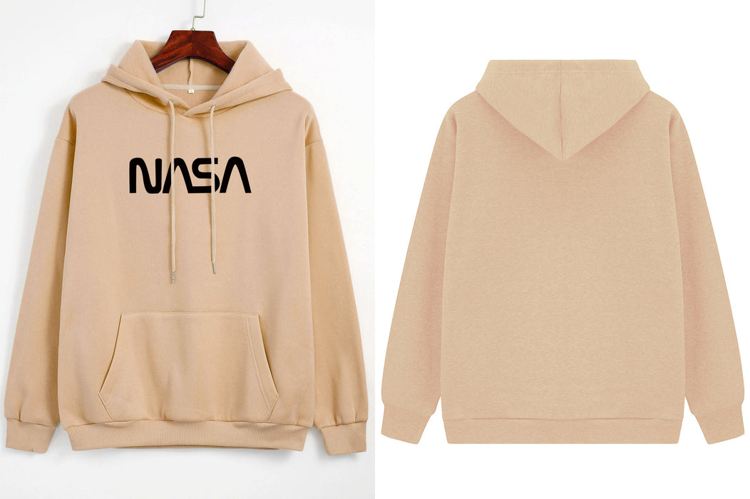 Color-Khaki-Autumn Winter Coat Women NASA Print Hooded Fleece Lined Sweater Women Autumn Korean Loose-Fancey Boutique