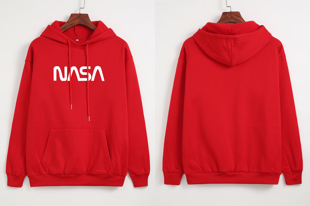 Color-Red-Autumn Winter Coat Women NASA Print Hooded Fleece Lined Sweater Women Autumn Korean Loose-Fancey Boutique