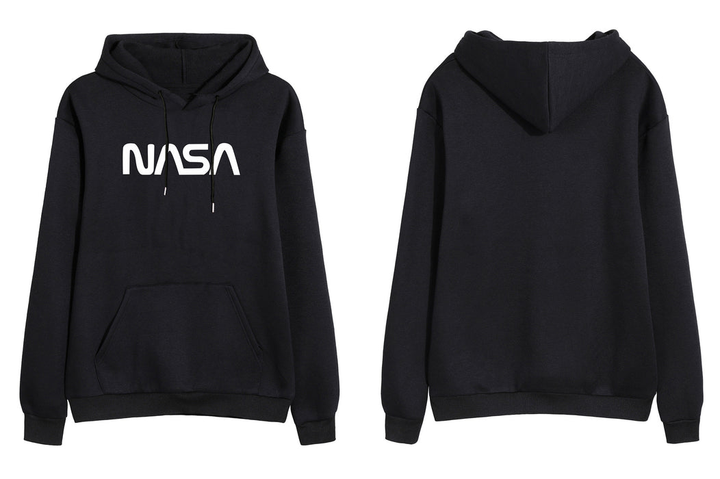 Color-Black-Autumn Winter Coat Women NASA Print Hooded Fleece Lined Sweater Women Autumn Korean Loose-Fancey Boutique