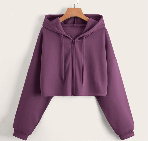 Color-Purple-Spring Solid Color Black Hooded Dongdaemun Street Hipster Cotton Short Short Sweater Pullover Coat-Fancey Boutique