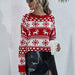 Color-Red-Christmas Sweater Women Elk Autumn Winter Knitted Round Neck Women Christmas Snowflake Pullover Women Sweater-Fancey Boutique