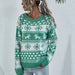 Color-Green-Christmas Sweater Women Elk Autumn Winter Knitted Round Neck Women Christmas Snowflake Pullover Women Sweater-Fancey Boutique