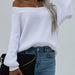 Color-White-Off Shoulder Loose Sweater Autumn Winter Off Shoulder Solid Color Pullover Sweater Women-Fancey Boutique