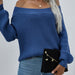 Color-Blue-Off Shoulder Loose Sweater Autumn Winter Off Shoulder Solid Color Pullover Sweater Women-Fancey Boutique