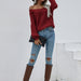 Color-Jujube Red-Off Shoulder Loose Sweater Autumn Winter Off Shoulder Solid Color Pullover Sweater Women-Fancey Boutique